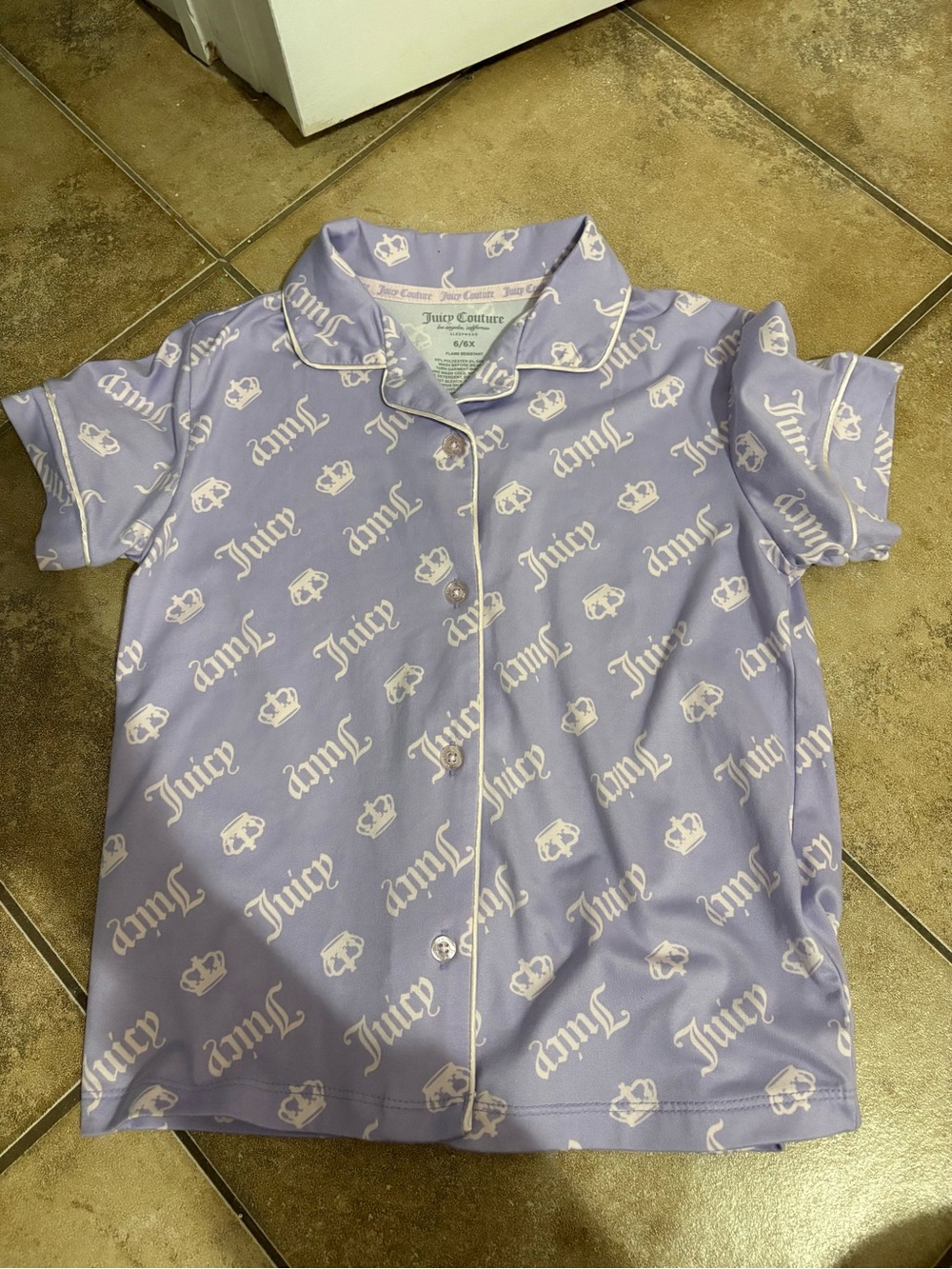Juicy Couture Girls Pajama Set Lavender Purple Shorts & Shirt Size 6/6X
